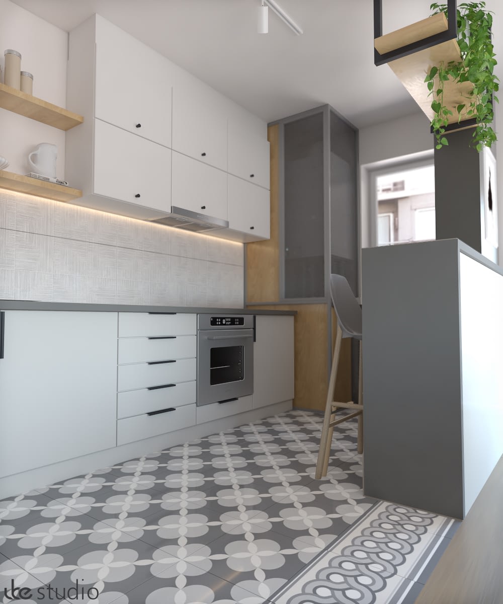 Un proiect de bucatariedin portofoliul firmei Ubestudio, de design interior, pentru un apartament doua camere din Cluj Napoca.