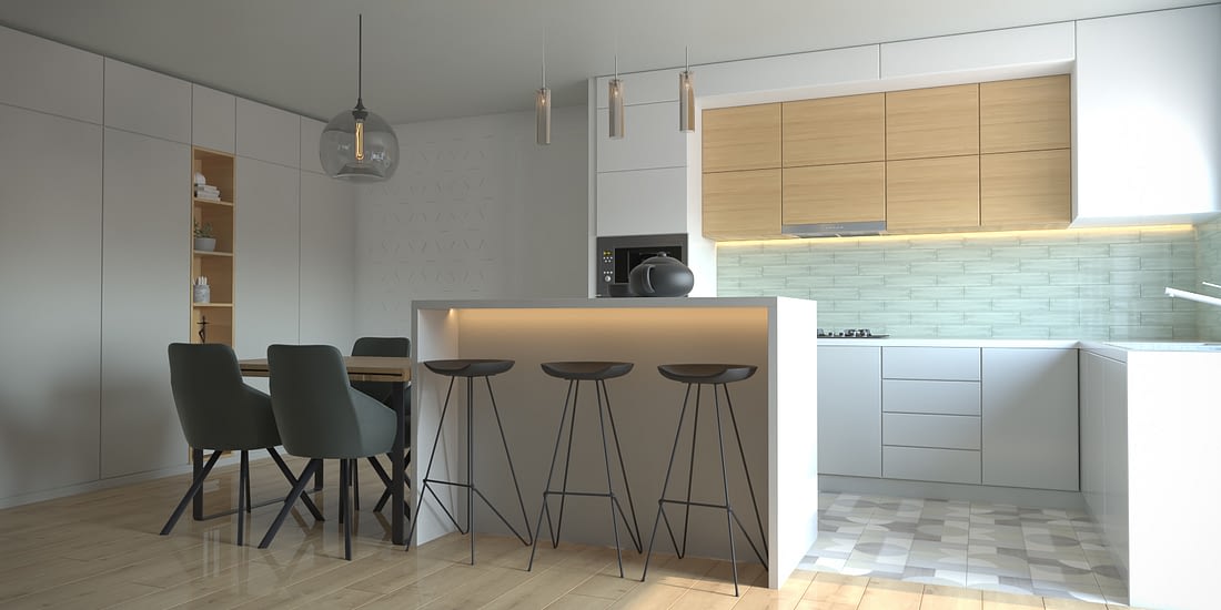 Proiect de design interior din portofoliul Ubestudio, concept design bucatarie in cadrul unui apartament 3 camere din Cluj Napoca.