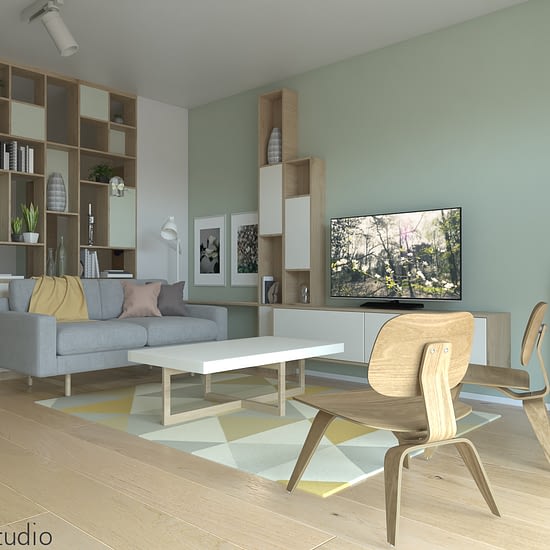 Prezentare concept randare 3d fotorealista pentru un proiect de design interior, apartament cu o camera, din Cluj Napoca