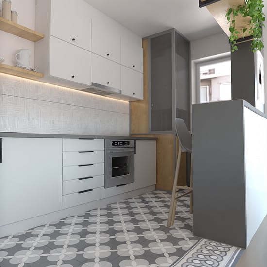 Un proiect de bucatariedin portofoliul firmei Ubestudio, de design interior, pentru un apartament doua camere din Cluj Napoca.